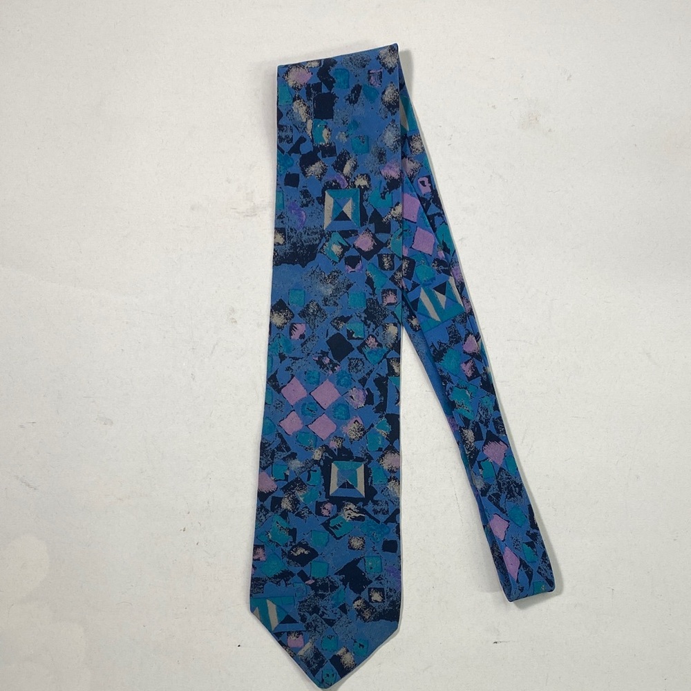 Blue Geometric Pattern Men's Silk Tie